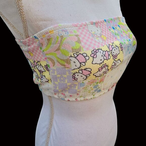 Hello Kitty Patchwork Bandeau Tube Top By NGOrder w/ Elastic Fit – S M L – NWT - Picture 8 of 8